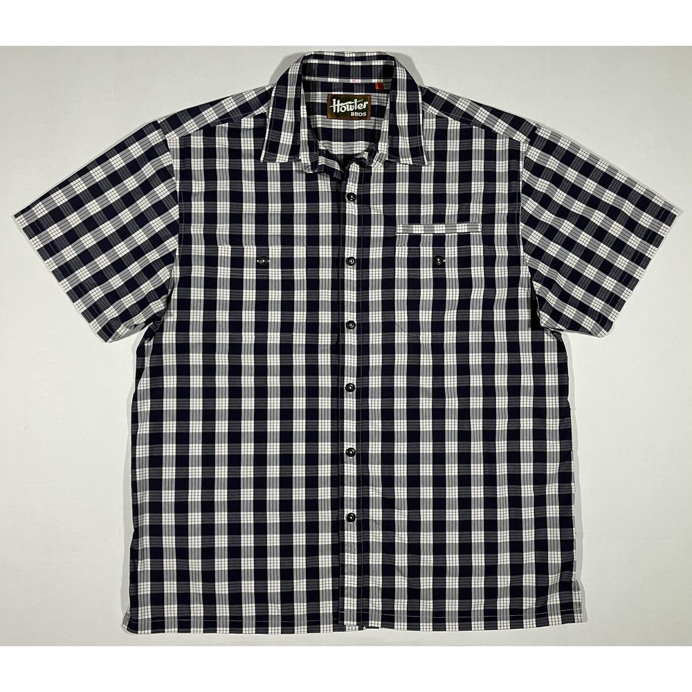 Howler Brothers Shirt Mens Large Blue White Plaid Short Sleeve Outdoors Monkey
